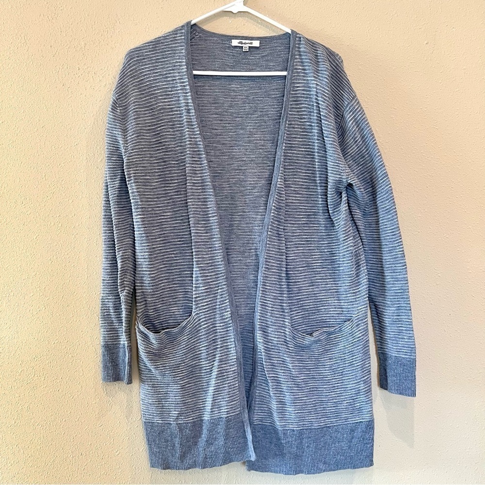 MADEWELL Summer Ryder Heather Blue Striped oversized Longline Cardigan size XXS
